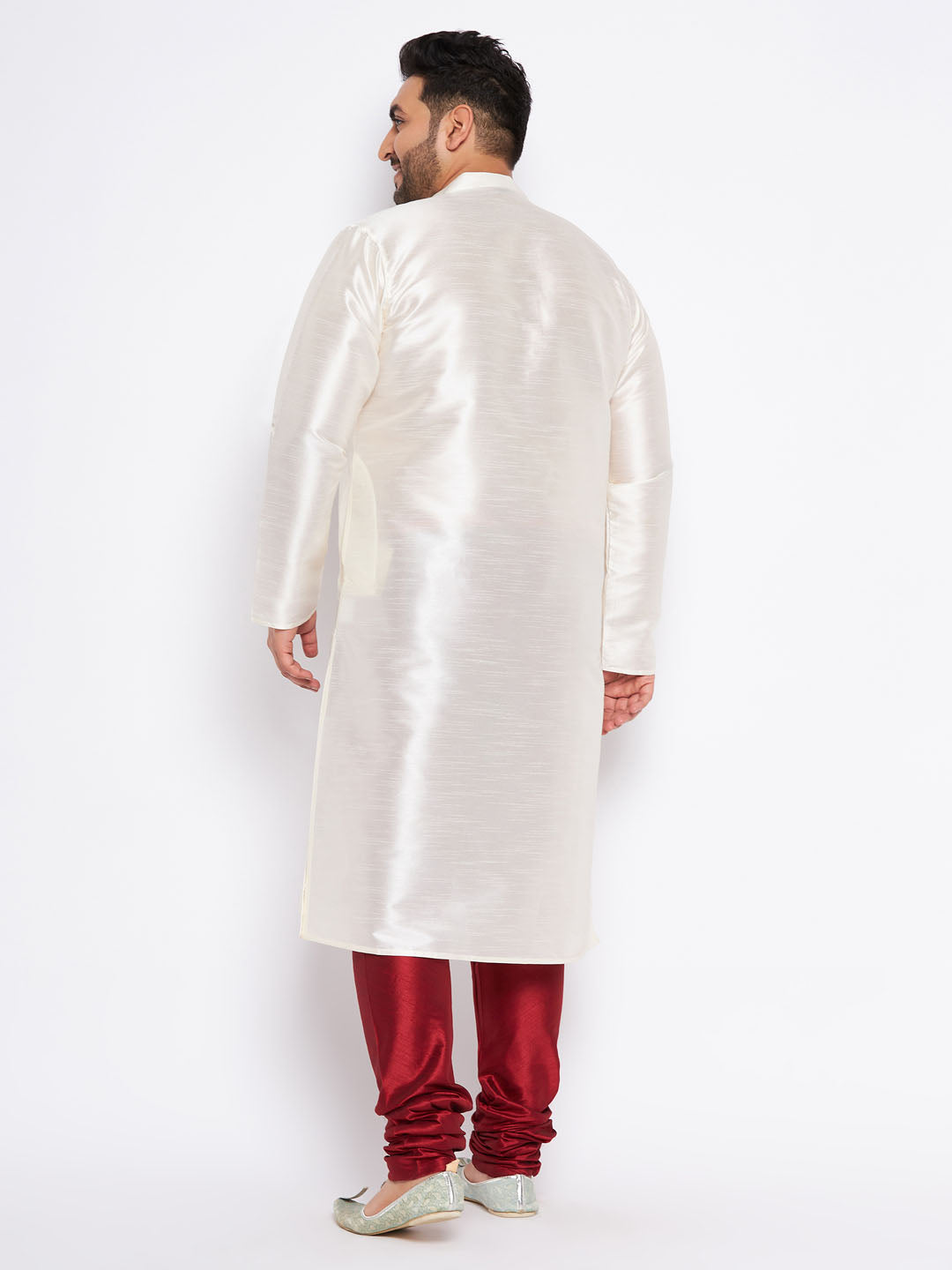 Men's Plus Size Cream Silk Blend Kurta Pyjama Set