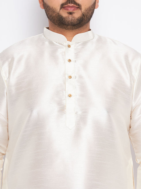Men's Plus Size Cream Silk Blend Kurta Pyjama Set