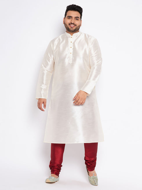 Men's Plus Size Cream Silk Blend Kurta Pyjama Set