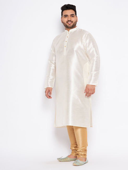 Men's Plus Size Cream Silk Blend Kurta Pyjama Set
