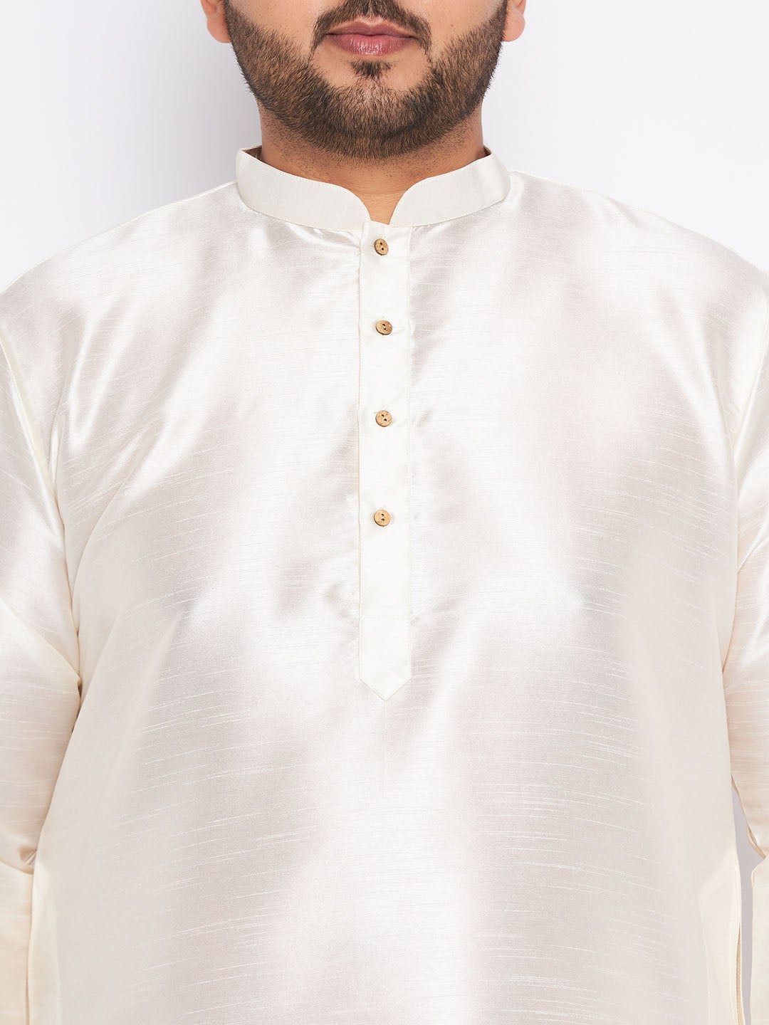 Men's Plus Size Cream Silk Blend Kurta Pyjama Set