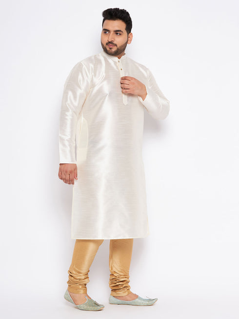 Men's Plus Size Cream Silk Blend Kurta Pyjama Set