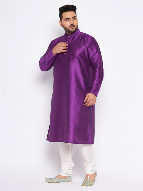 Men's Plus Size Purple Silk Blend Kurta Pyjama Set
