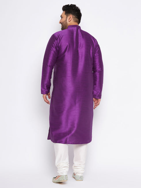 Men's Plus Size Purple Silk Blend Kurta Pyjama Set