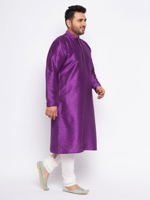 Men's Plus Size Purple Silk Blend Kurta Pyjama Set