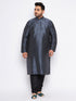 Men's Plus Size Grey Silk Blend Kurta Pyjama Set