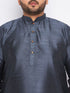 Men's Plus Size Grey Silk Blend Kurta Pyjama Set