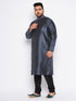 Men's Plus Size Grey Silk Blend Kurta Pyjama Set