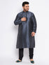 Men's Plus Size Grey Silk Blend Kurta Pyjama Set