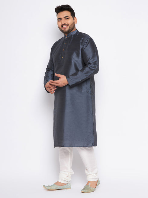Men's Plus Size Grey Silk Blend Kurta Pyjama Set