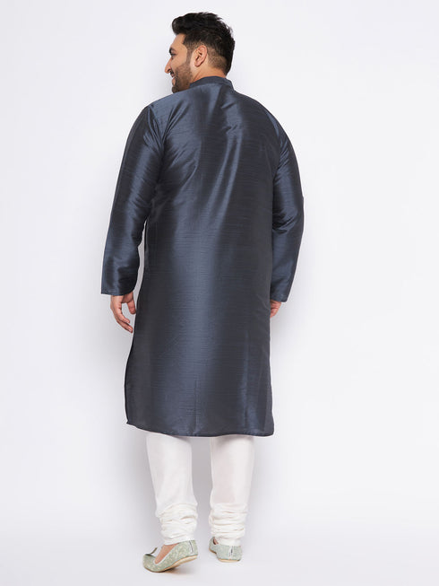 Men's Plus Size Grey Silk Blend Kurta Pyjama Set