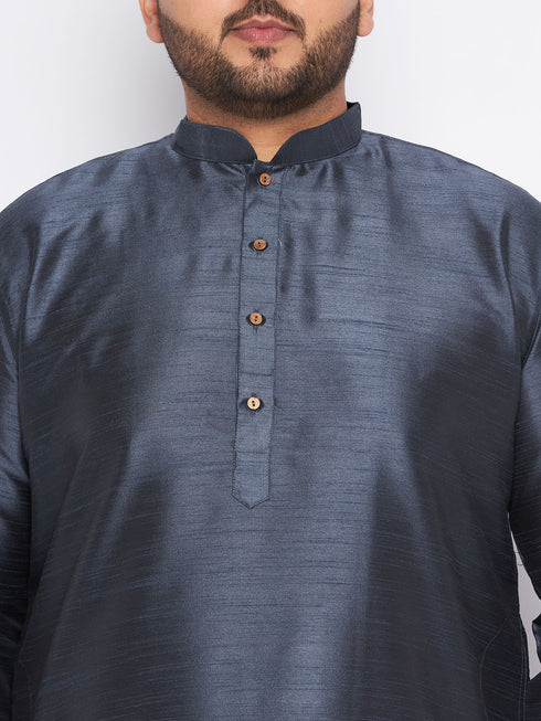 Men's Plus Size Grey Silk Blend Kurta Pyjama Set