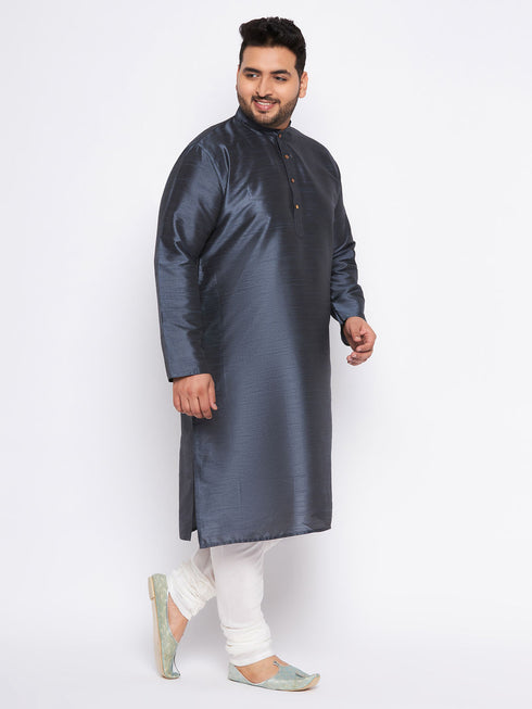 Men's Plus Size Grey Silk Blend Kurta Pyjama Set