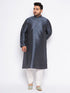 Men's Plus Size Grey Silk Blend Kurta Pyjama Set