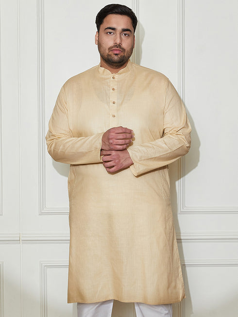 Plus Men's Beige Cotton Linen Kurta