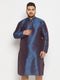 Men's Plus Size Navy Blue Zari Weaved Kurta