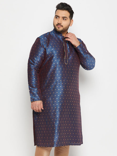 Men's Plus Size Navy Blue Zari Weaved Kurta