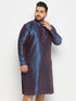 Men's Plus Size Navy Blue Zari Weaved Kurta