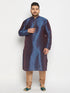 Men's Plus Size Navy Blue Zari Weaved Kurta