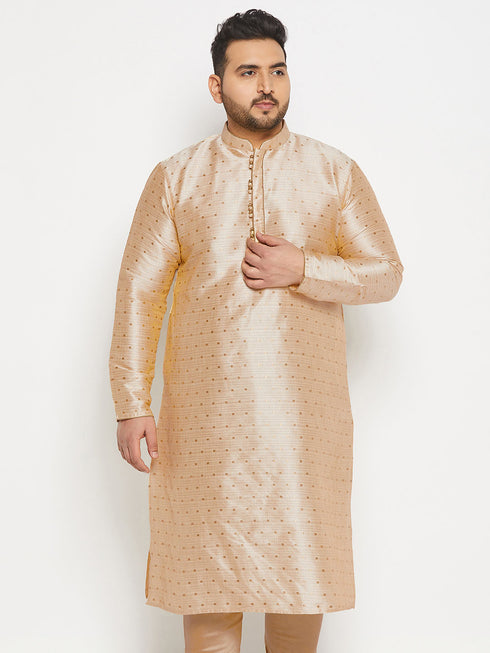 Men's Plus Size Gold Zari Weaved Kurta
