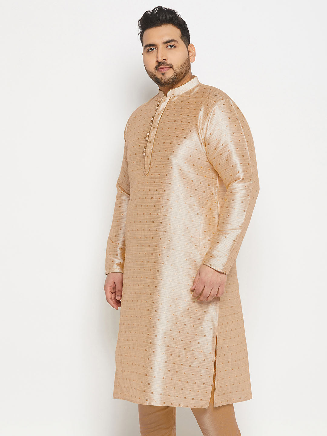 Men's Plus Size Gold Zari Weaved Kurta