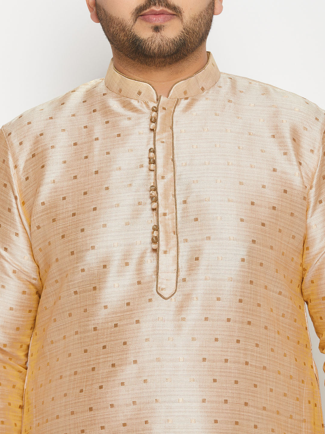 Men's Plus Size Gold Zari Weaved Kurta