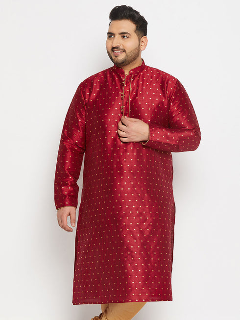 Men's Plus Size Maroon Zari Weaved Kurta