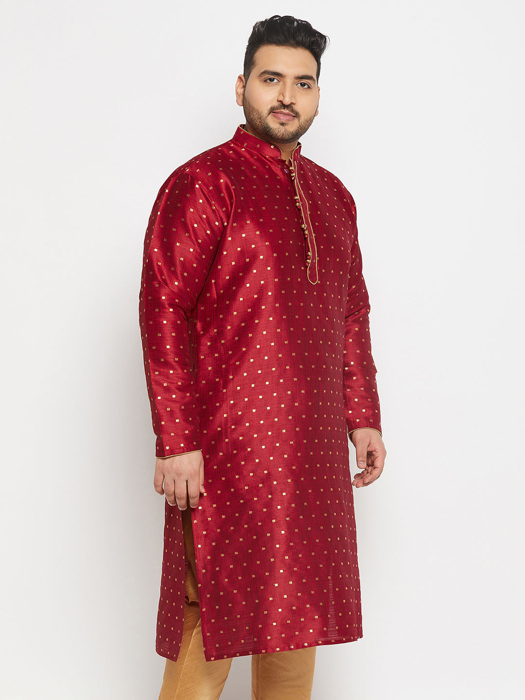 Men's Plus Size Maroon Zari Weaved Kurta