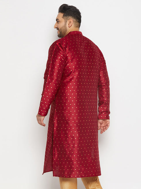 Men's Plus Size Maroon Zari Weaved Kurta
