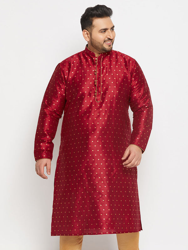 Men's Plus Size Maroon Zari Weaved Kurta