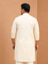 Men's Cream Viscose Solid Regular Kurta
