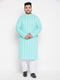 Men's Plus Size Green Chikankari Embroidered Kurta And White Pyjama Set