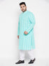Men's Plus Size Green Chikankari Embroidered Kurta And White Pyjama Set