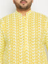 Men's Plus Size Mustard Chikankari Embroidered Kurta