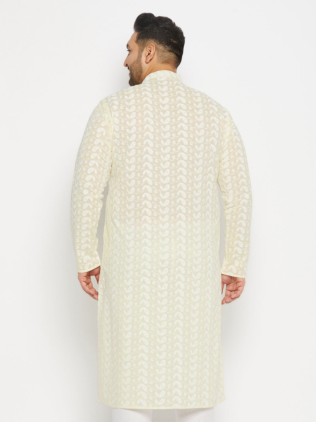 Men's Plus Size Yellow Chikankari Embroidered Kurta