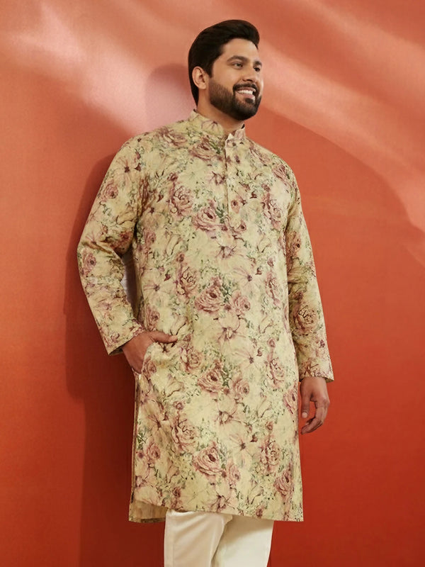 Men's Plus Beige Silk Kurta