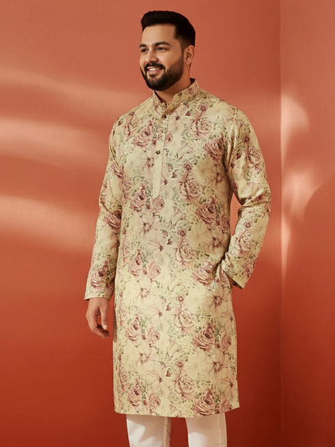 Men's Beige Silk Kurta