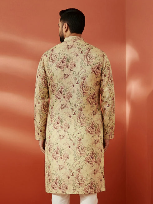 Men's Beige Silk Kurta
