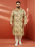 Men's Beige Printed Kurta with Cream Pyjama
