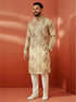 Men's Beige Printed Kurta with Cream Pyjama