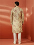 Men's Beige Printed Kurta with Cream Pyjama
