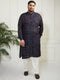 Plus Men's Blue And Cream Cotton Blend Kurta Pyjama Set