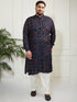 Plus Men's Blue And Cream Cotton Blend Kurta Pyjama Set