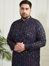 Plus Men's Blue And Cream Cotton Blend Kurta Pyjama Set