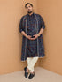 Men Blue Silk Blend Kurta and Pyjama with Dupatta Wedding, Durga Puja, Festive, Festive Glitz, Summer / Casual Ethnic Wear