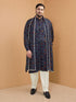 Men's Blue Silk-Blend Digital Print Knee Length Kurta and Pyjama with Dupatta