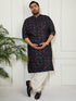 Plus Men's Blue And Cream Cotton Blend Kurta And Patiala Set