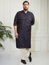 Plus Men's Blue And Cream Cotton Blend Kurta And Patiala Set
