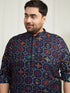 Plus Men's Blue And Cream Cotton Blend Kurta And Patiala Set
