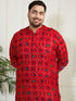 Plus Men's Red Cotton Blend Kurta